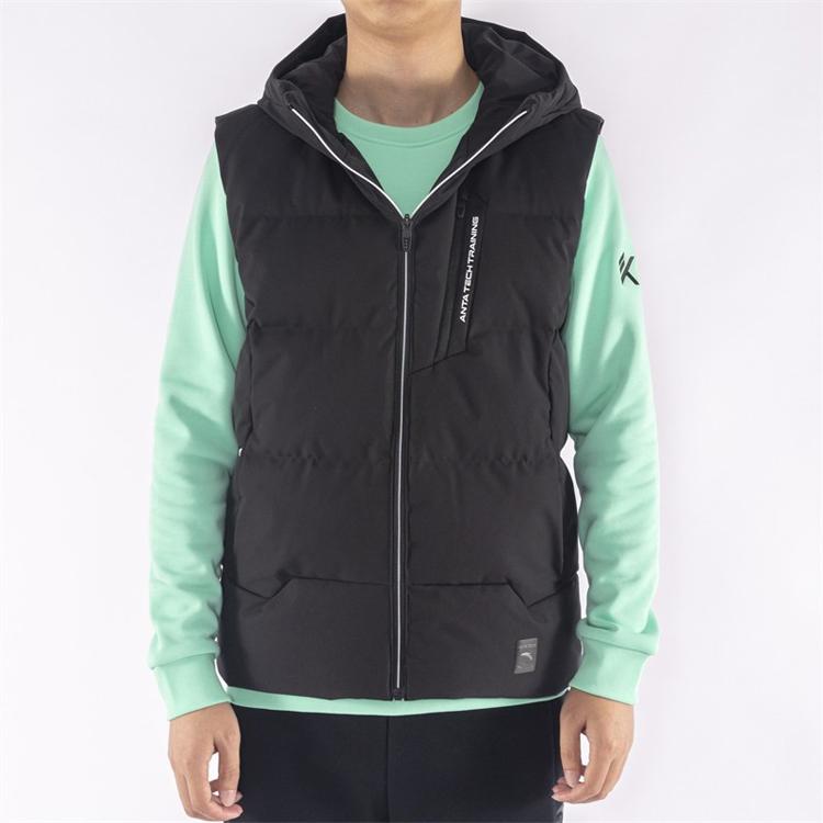 Anta Zippered Down Hooded Loose Vest Men Vests Black 152147901-2