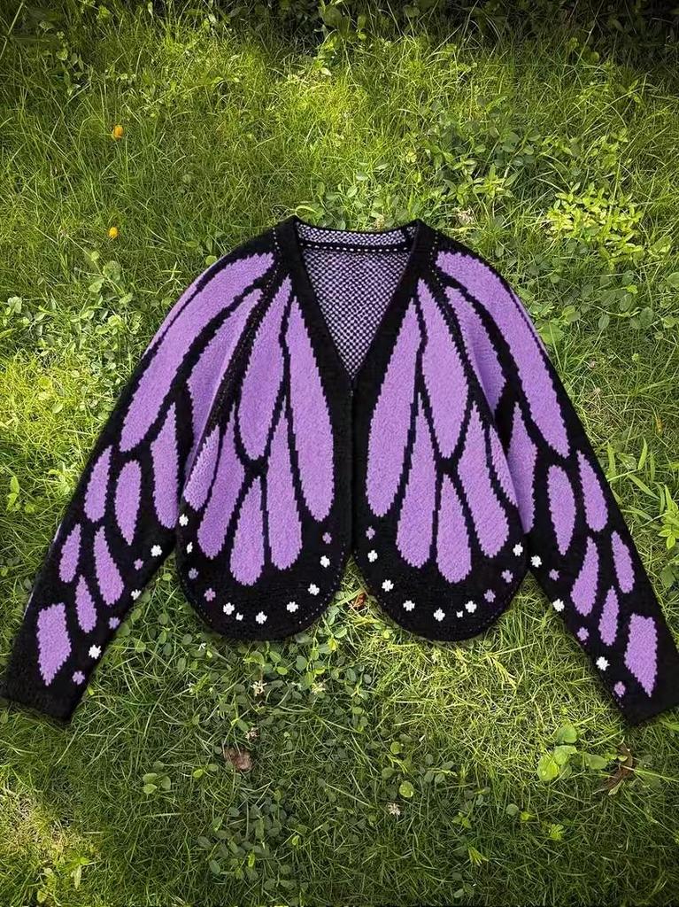 Color Block Butterfly Knit Cardigan with Batwing Sleeves