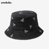 Watermelon embroidered denim bucket hat men's wide eaves sunshade fashionable versatile face small bucket hat girls sunscreen hat