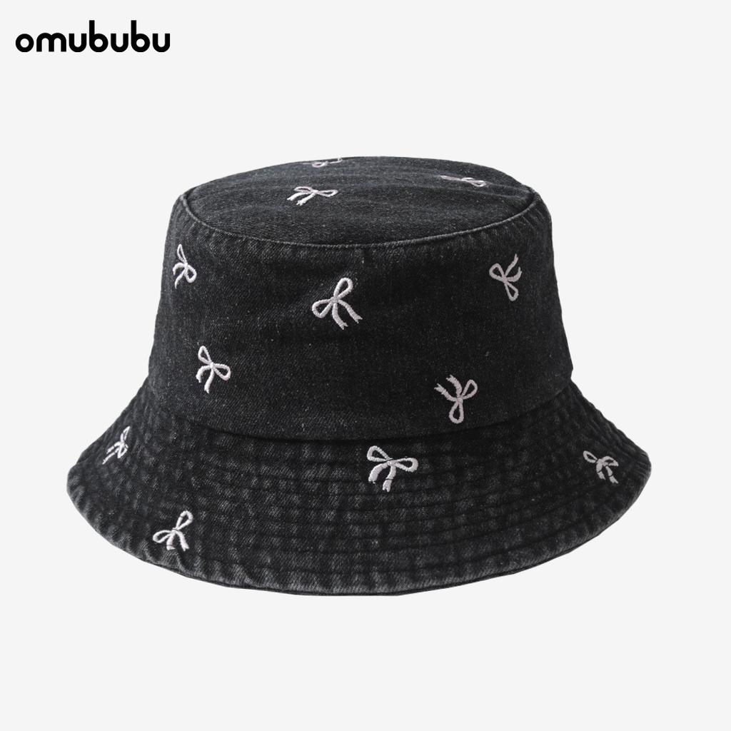 Watermelon embroidered denim bucket hat men's wide eaves sunshade fashionable versatile face small bucket hat girls sunscreen hat