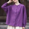 Johnature Women Vintage Shirts Tops Spring Chinese Style Stand Long Sleeve Solid Color Loose Shirts