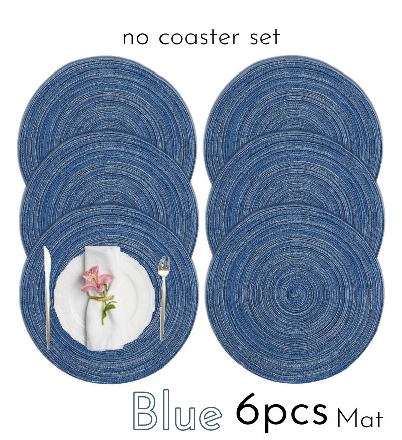 1/12pcs Round Braided Placemats 15inch Washable Table Mat with Heat Insulation Coaster for Dinner Gathering Party Kitchen-Table
