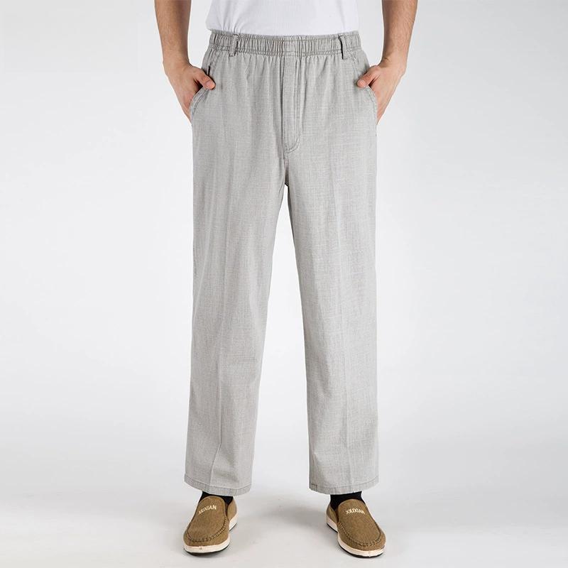 Men's Summer Thin Linen Pants, Loose High Waisted Straight Leg Casual Pants, Breathable Middle-aged and Elderly Linen Pants