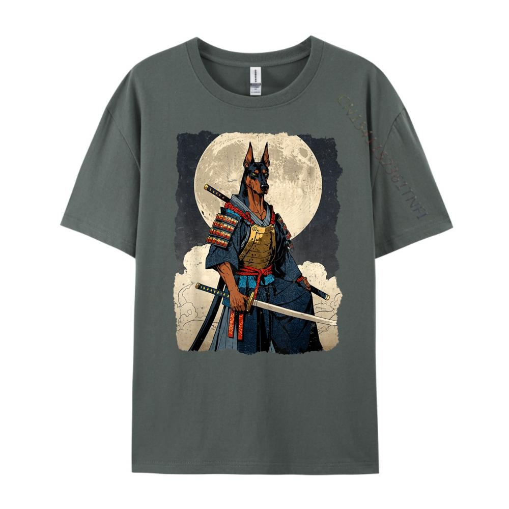 Doberman Dog Samurai Japanese Retro Ukiyo E Warrior Doberman T Shirt Men 100 Cotton Mans Camiseta Masculina Vintage