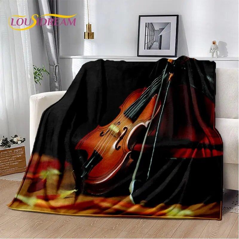 Classical Violin Instrument Music Soft Plush Blanket,Flannel Blanket Throw Blanket for Living Room Bedroom Bed Sofa Picnic Cover
