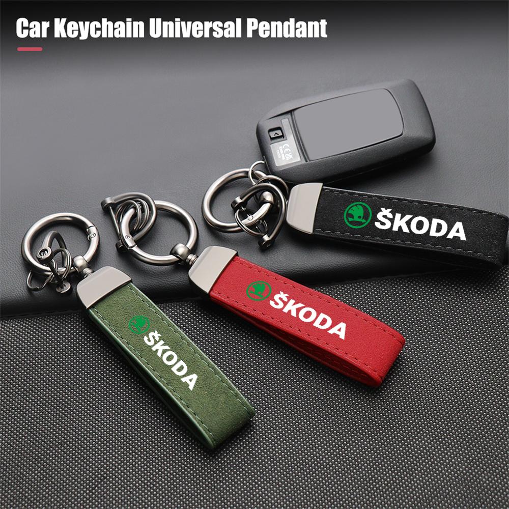 Car Keychain Suede Leather Car Keyrings Auto Accessories For Skoda Rapid Scala Kodiaq Fabia Kamiq Karoq Octavia A5 Superb S VII fxdj44