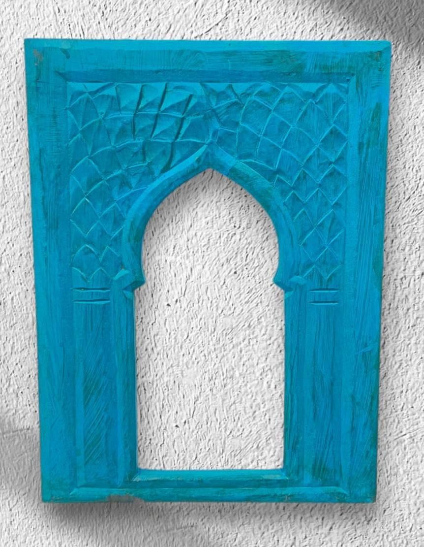 Hand-Painted Blue Mehrab Jharokha Window Frame: Antique Finish Home Decor разноцветный