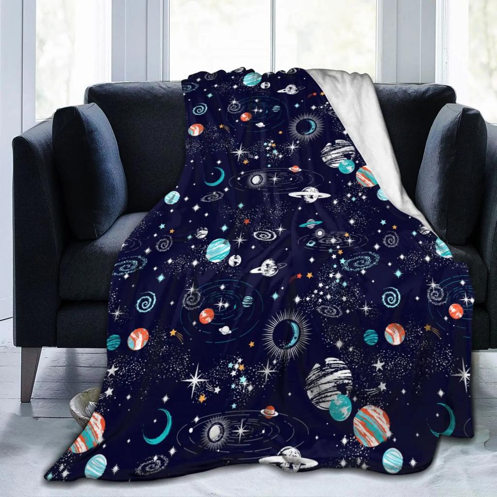 Galaxy Space Planet Flannel Fleece Throw Blanket for Couch Soft Fluffy Sofa Bed Blanket Warm and Lightweight Throws 80x60 Inch