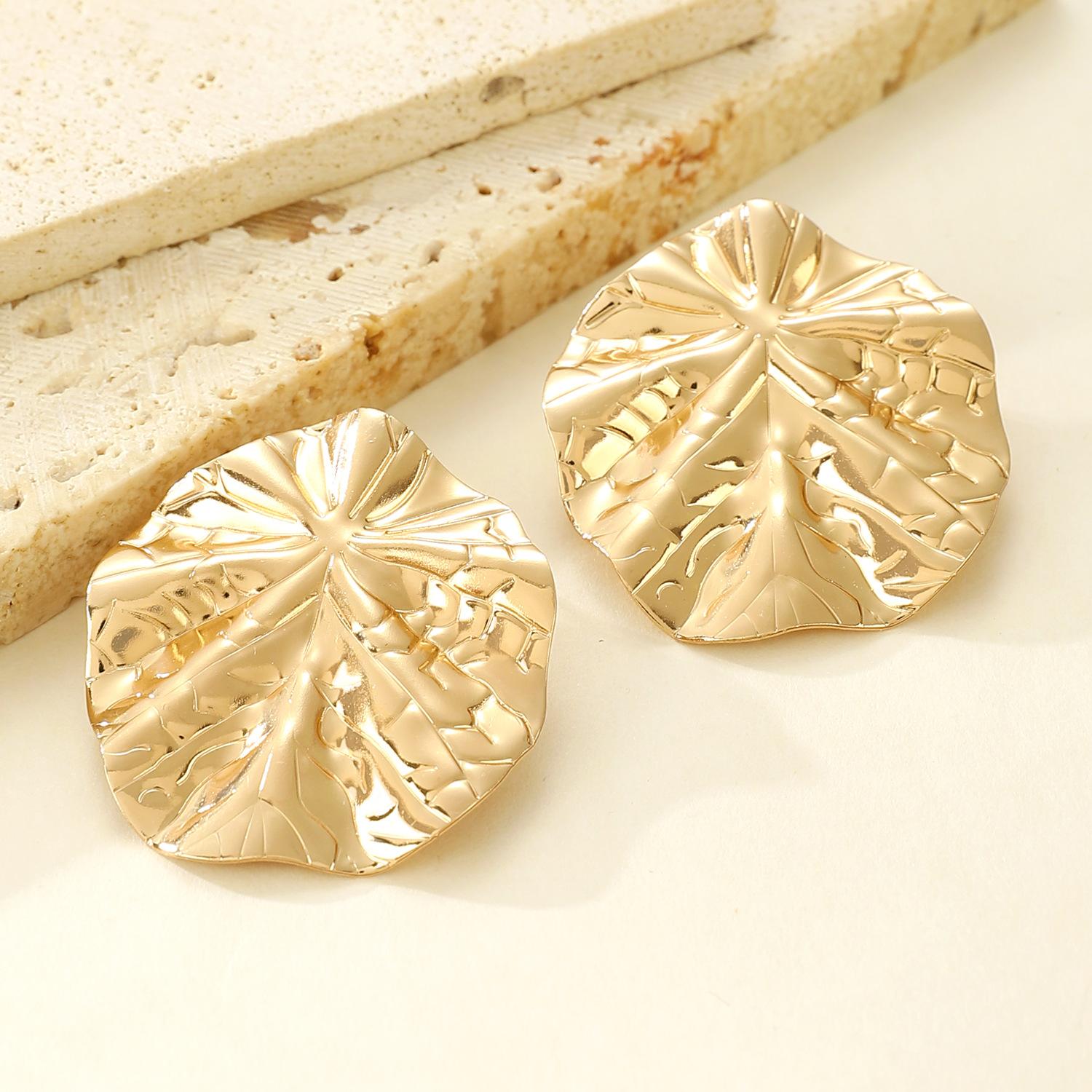 

Изящные сплавные 3D серьги-пусеты в виде круглых больших листьев лотоса для женщин, уникальные, в панк-стиле, для повседневной моды и вечеринок, с цирконом