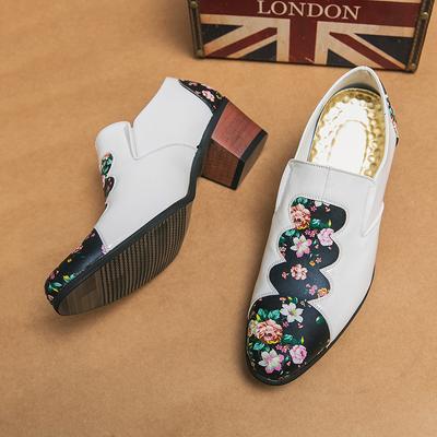 Zapatos de Cuero de Moda para Aumentar la Altura para Hombres Estampado Patchwork Mocasines Casuales Calzado Formal de Boda Blanco Rojo Negro