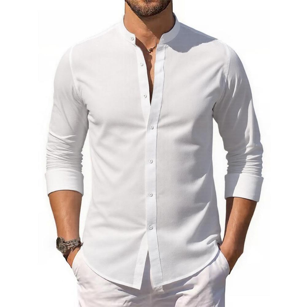 

Мужская рубашка из хлопка и льна, весна-лето, однотонная, пляжный стиль, легкие дышащие топы на пуговицах, рубашки для отпуска в гавайском стиле XXXL белый