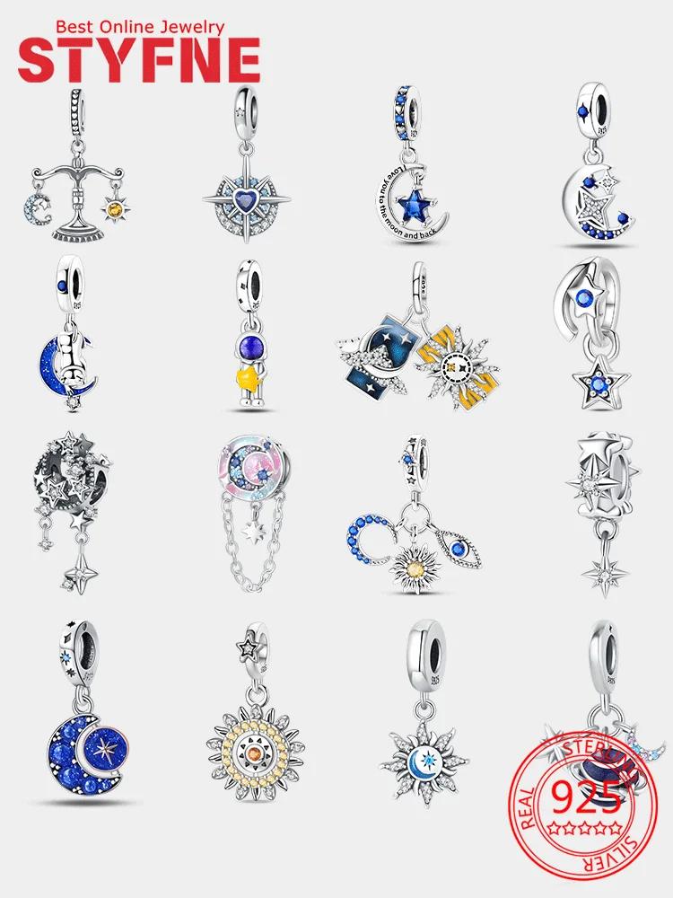 Sun Moon Star Astronaut Charms Beads Copper Zircon Pendant Fit Diy Original Bracelet Necklace Fine Jewelry Birthday Gift