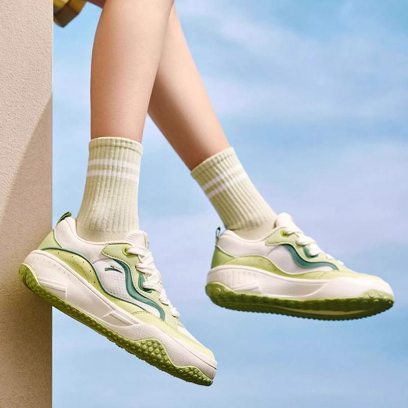 Anta Comfortable Versatile Non-Slip Wear-Resistant Breathable Low-Top Skate Shoes Women Sneaker White Green 922528072-3