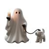 Ghost Pup Candle Holder Cute White Ghost Walking Dog Candlestick Resin Tabletop Figurine for Halloween Home Shelf Desk Decor