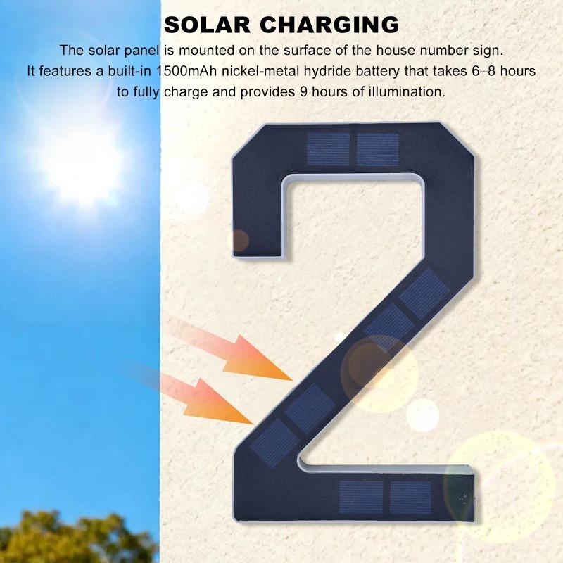 New LED Solar House Numbers 12CM, IP65 Waterproof Illuminated Address Sign, Outdoor Light for Home Hotel Bar Street