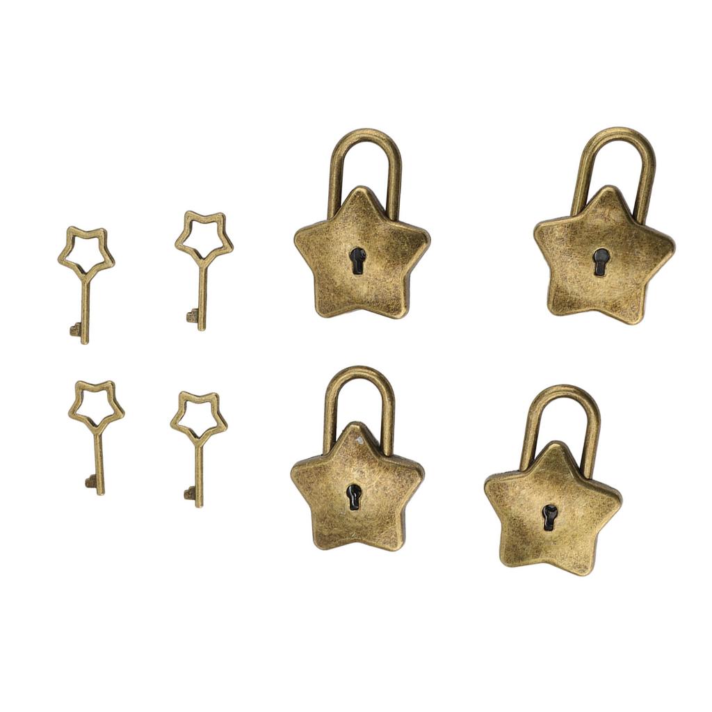 4 Set Treasure Chest Padlock Mini Metal Diary Book Jewelry Box Decorative Lock with Key S007 Five Pointed Star Shaped