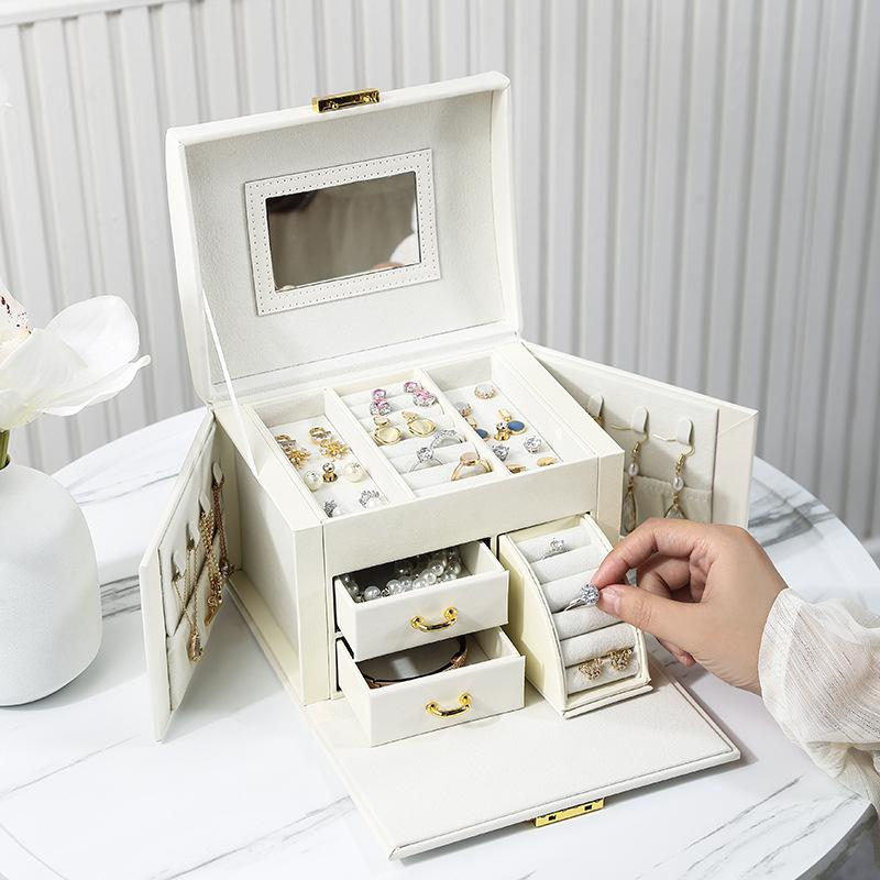 PU Leather Jewelry Organizer Boxes with Mirror Storage Box for Necklaces Rings Earrings Multi-layer Travel Jewelry Cosmetic Box