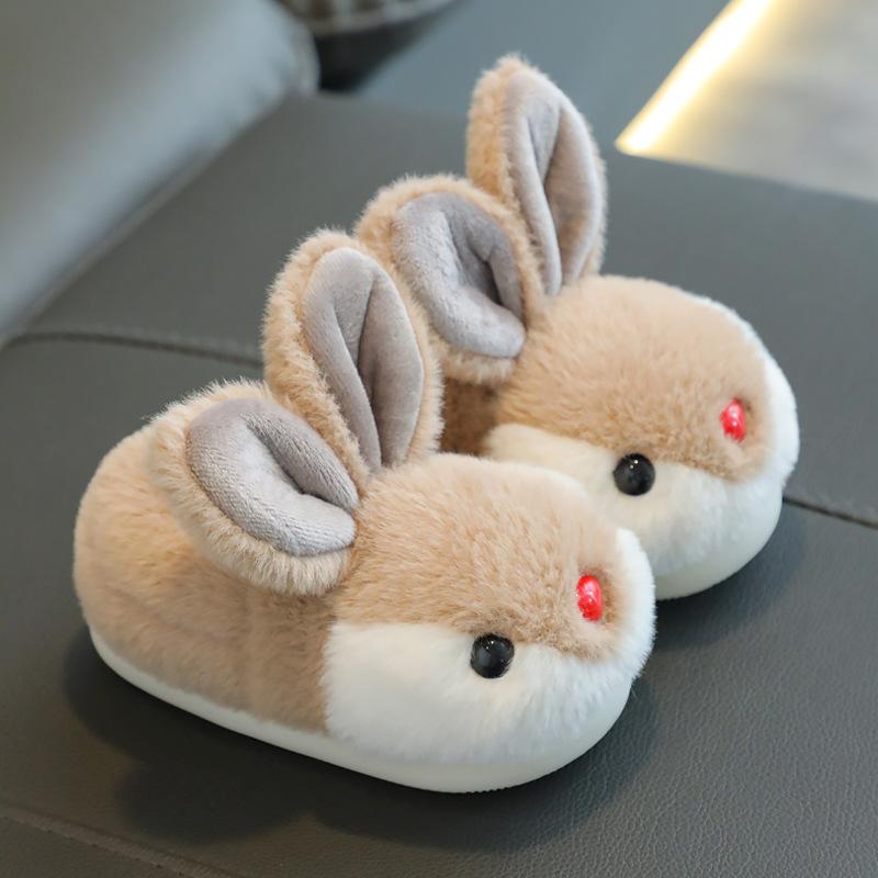 

Children s Cotton Slippers New Winter Model for Girls, Cute Little Rabbit Design, Warm, Non-Slip, Soft Sole, Boys Closed-Back Baby Cotton Shoes 32-33Code（Inner Length2 кавовий