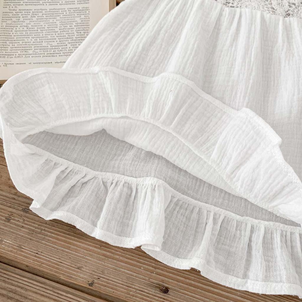 Infant Girls' Seersucker Ruffle Lace Sleeveless Dress