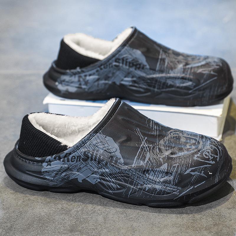 Size 47 Winter Slippers For Men Eva Casual Shoe Indoor Outdoor Warm Plush Non-slip Platform Waterproof Young Footwear