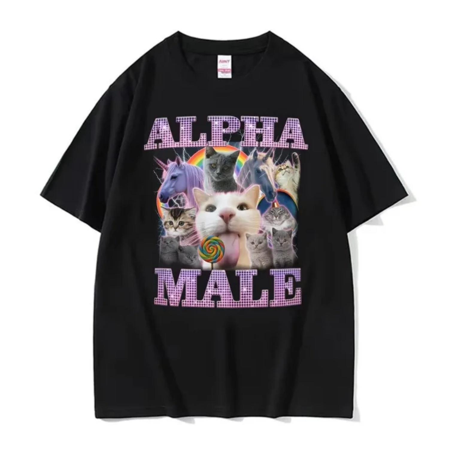 

Alpha Male Funny Cat Unicorn Rainbow Tee Shirt Men Women Fashion Kawaii Cute Short Sleeve T-shirt Cotton Loose Oversized T Shirt S разноцветный