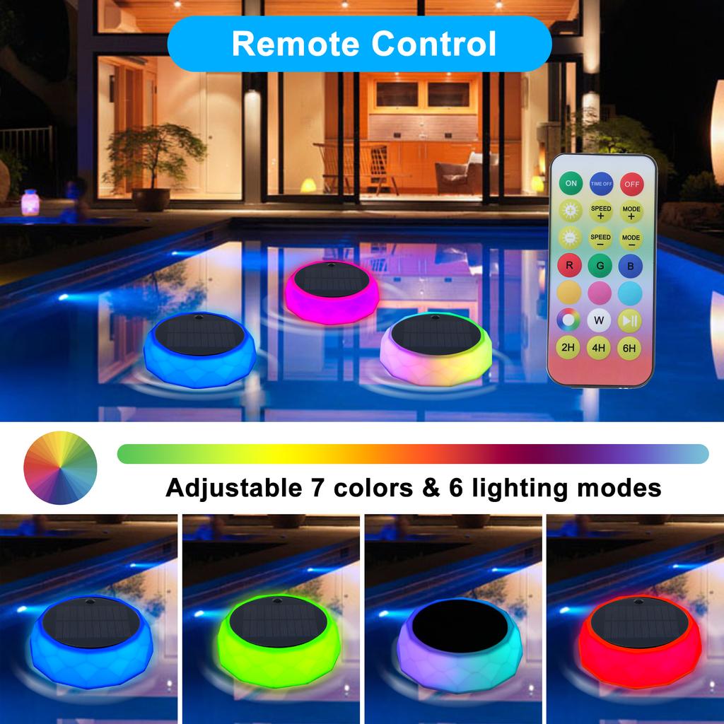 Pool Chlorine Floater with Solar Light 6 Lighting Modes IP68 waterproof 2H 4H 6H timing Anti Sinking Mushroom Floating