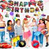 38Pcs Cartoon Birthday Party Supplies, Cartoon Decorations Set - Cartoon Birthday Decorations Banner Tablecloth & Cars Balloons Cake Topper Etc
