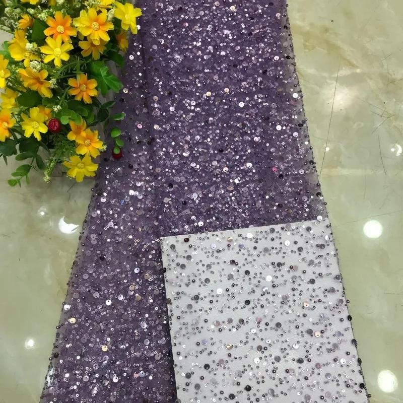 Luxury 3D Sequined Beaded Mesh Embroidered Lace Fabric Handmade Wedding Dress DIY Accessories Width 130cm 1Meter