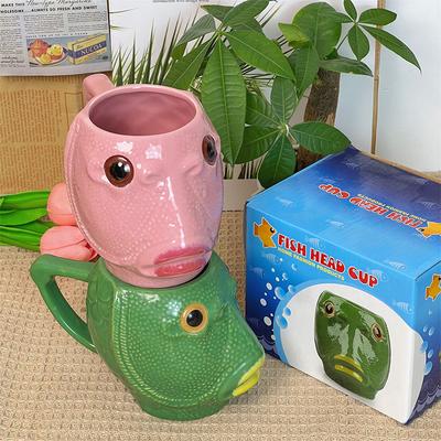 Lustige Tasse Hässlicher Grünkopf-Fisch Keramik Kaffeetasse Großes Fassungsvermögen Kreatives Büro Kinder-Wasserbecher Tassen