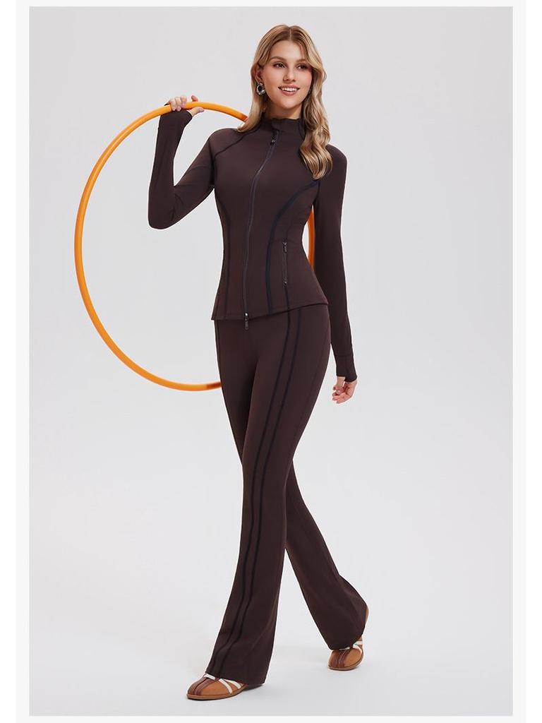 High Elasticity Women's Slim Fit Stand Collar Sports Jacket - Double Zipper Yoga & Running Wear