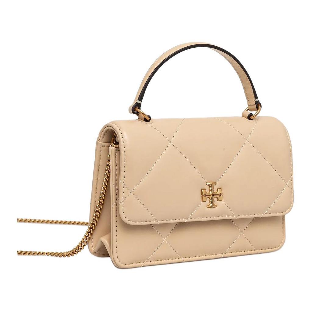 Tory Burch Kira Metal Hardware Chain Shoulder Strap Leather Mini Crossbody Bag Women Handbags Beige 158326-700