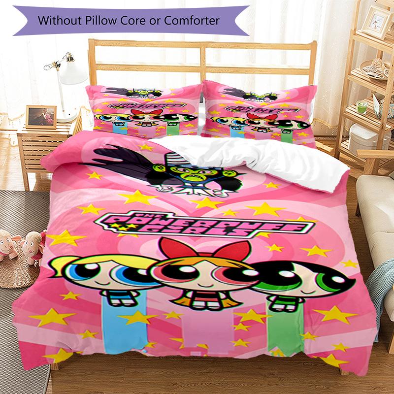 3pcs The Powerpuff Girls2 Pattern Bedding Set Duvet Cover Set Includes Duvet Cover &pillowcases, Perfect All Season Bedroom Decoration & Gift