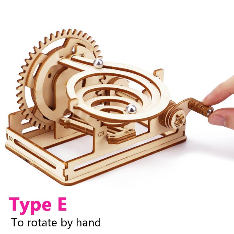 3D Wooden Puzzle DIY Assemble Mechanical Marble Run Gear Model Building Kit Steam Science Puzzles Educational Toys Gift for Kids