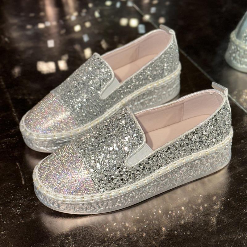 Large size casual rhinestone single shoes women's spring new shallow mouth thick bottom rhinestone fashion women's shoes