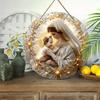 Virgin Mary & Jesus Wooden Sign, Round Front Door Decor, Golden Halo Religious Wall Hanging - Ideal for Christian Home & Church Decor