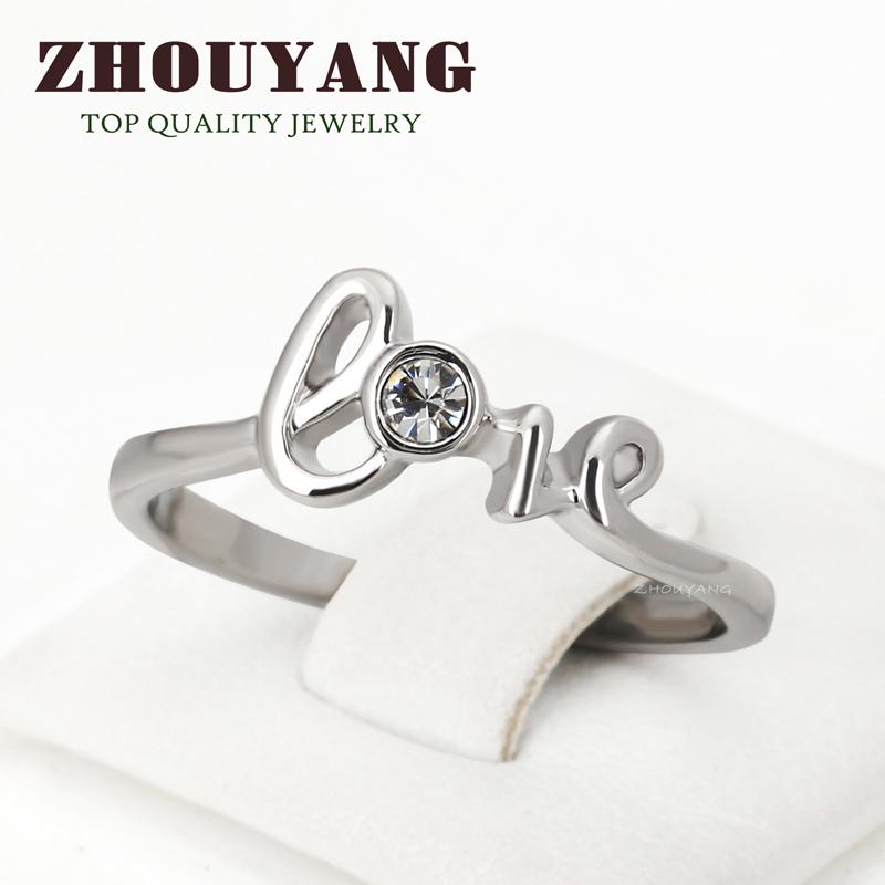 Crystal Love Ring For Women Top Quality Concise Silver Color Austrian Crystals Full Sizes Letter Rings Fashion Jewelry ZYR193