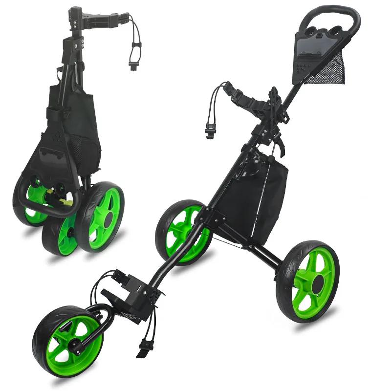 The Portable Three Wheeled Cart for Golf Courses Is Foldable Easy To Carry Sturdy and Durable, Convenient for Storing Golf Carts