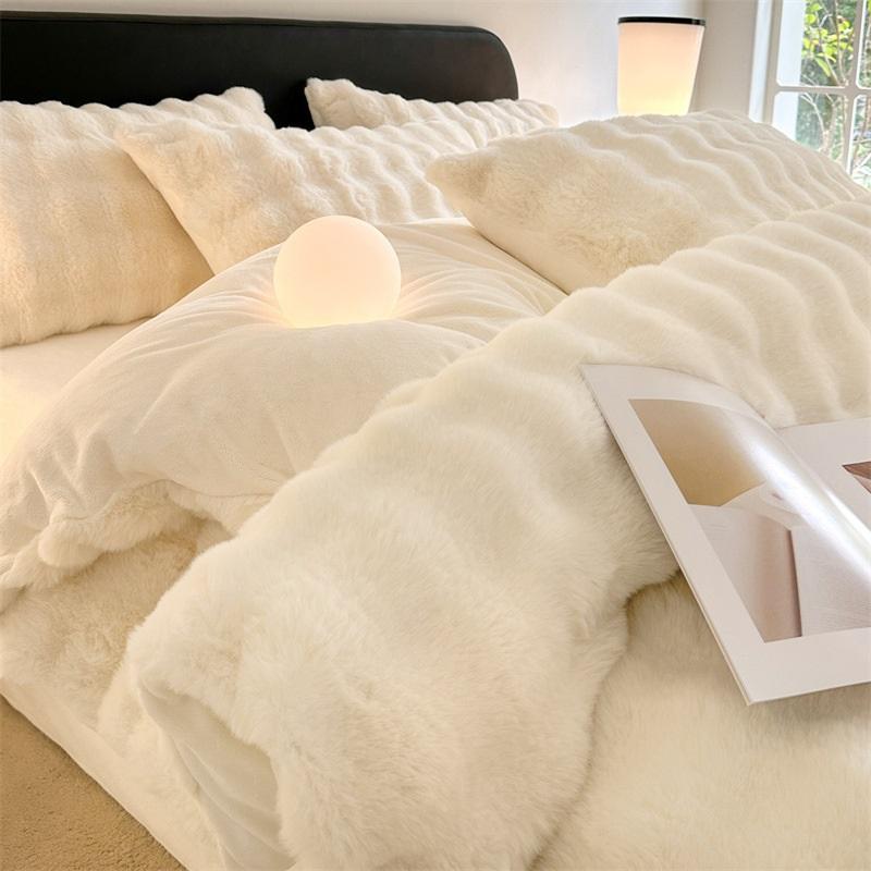 Pluszowy 4-częściowy zestaw Mleczny aksamit Gruby Ciepły Dwustronny Polar koralowy Prześcieradła Poszwa na kołdrę Poszewki na poduszki Przytulny Zestaw pościeli