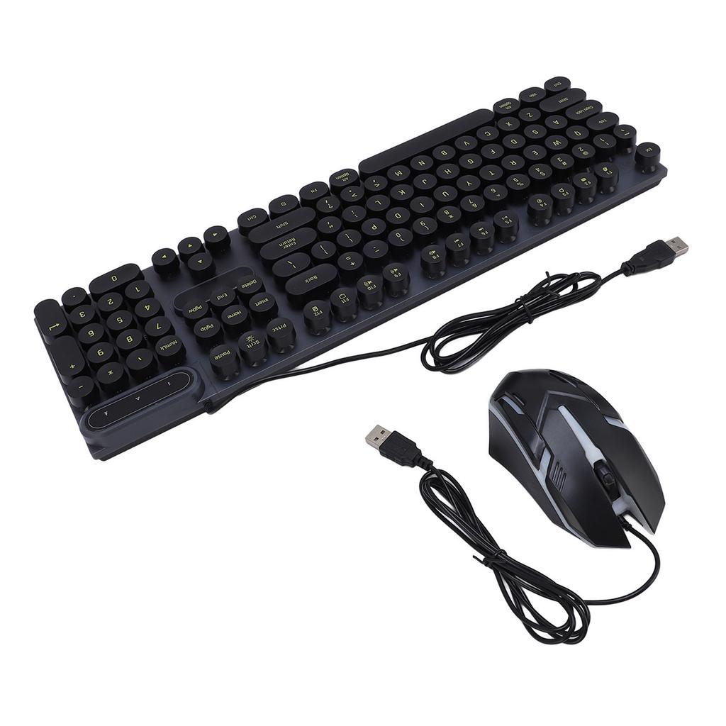 Teclado y Ratón USB Máquina de Escribir Retroiluminado 1600DPI Retro Punk Teclas Redondas Cableado Ordenador