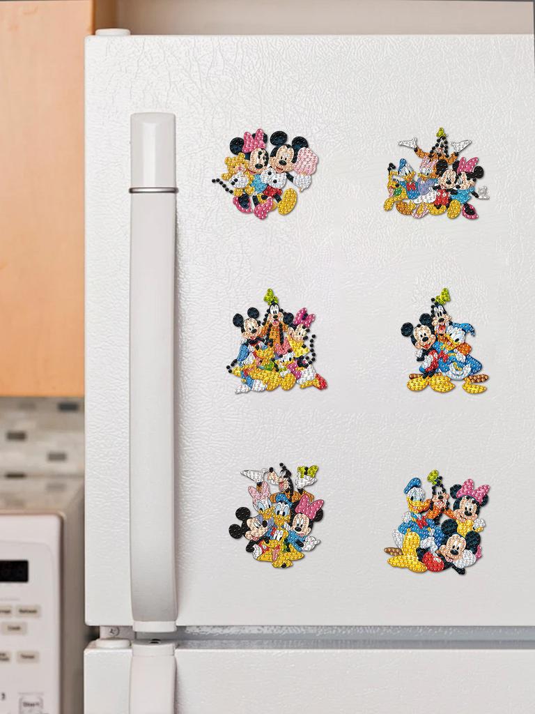 DIY Diamond Painting Refrigerator Magnets, Disney Mickey and Minnie, Cross-stitch Round Diamond Handicraft Home Decoration Gift