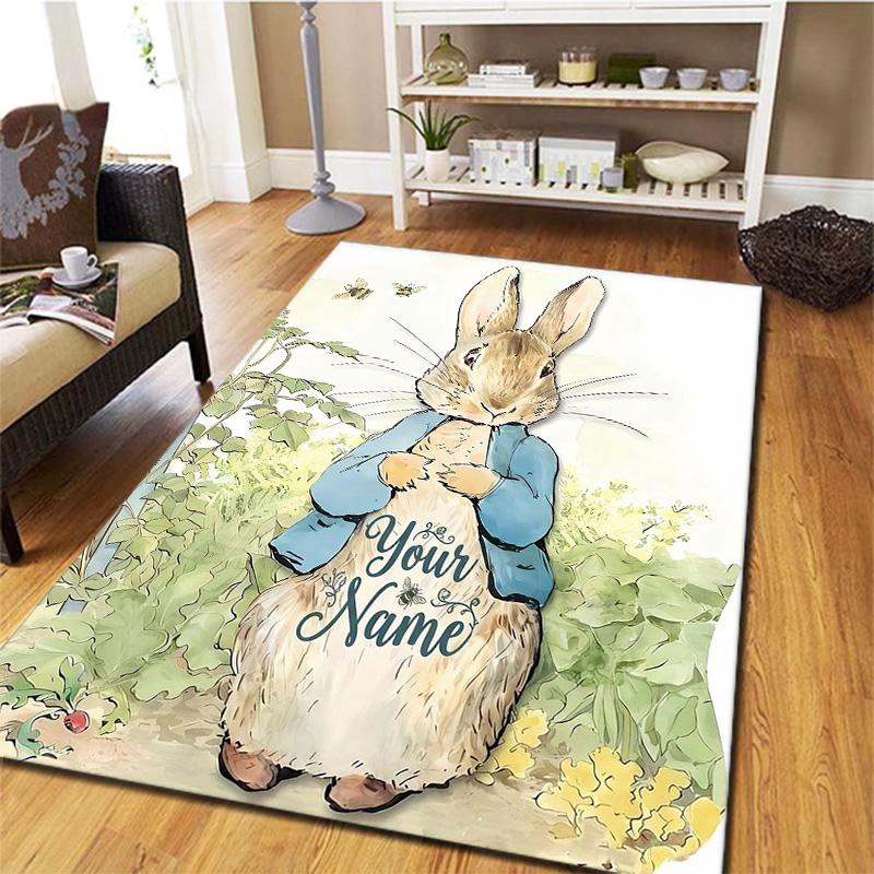 Peter Rabbit Adventure Custom Name Carpet Rug For Living Room Bedroom Home Sofa Decoration Kids Play Nonslip Floor Mat