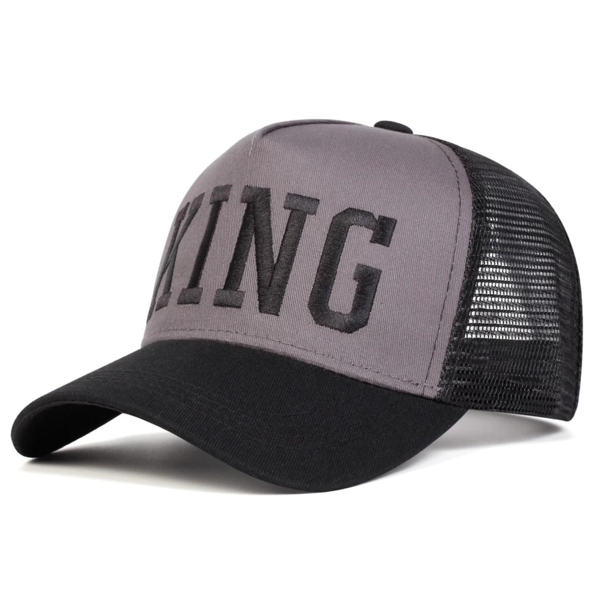 Unisex König Buchstabenstickerei Baseball Netzmützen Frühling und Sommer Outdoor Verstellbar Lässige Hüte Sonnenschutzhut Sportkappe gray