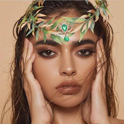 Yeşil Bambu Yaprağı ve Altın Yaprak Retro Kafa Bandı Elf İlhamlı Başlıkla