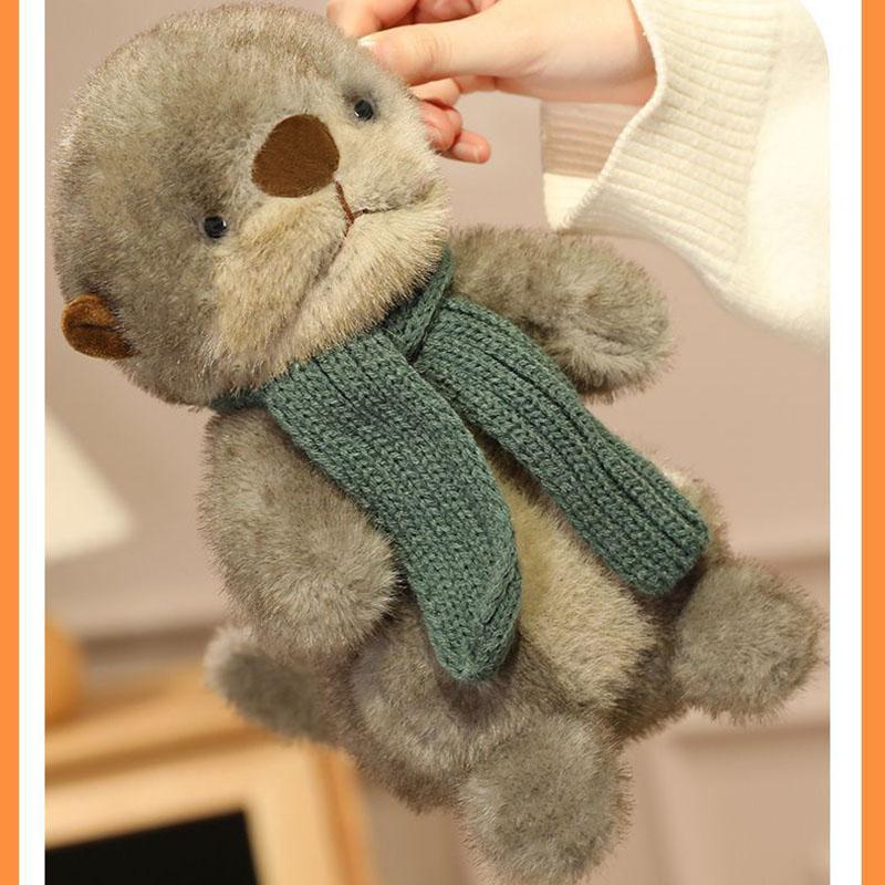 Cute Otter Plush Toy With Scarf Soft Stuffed Animal Doll Fluffy Throw Pillow For Kids Adults Creative Birthday Christmas Gift