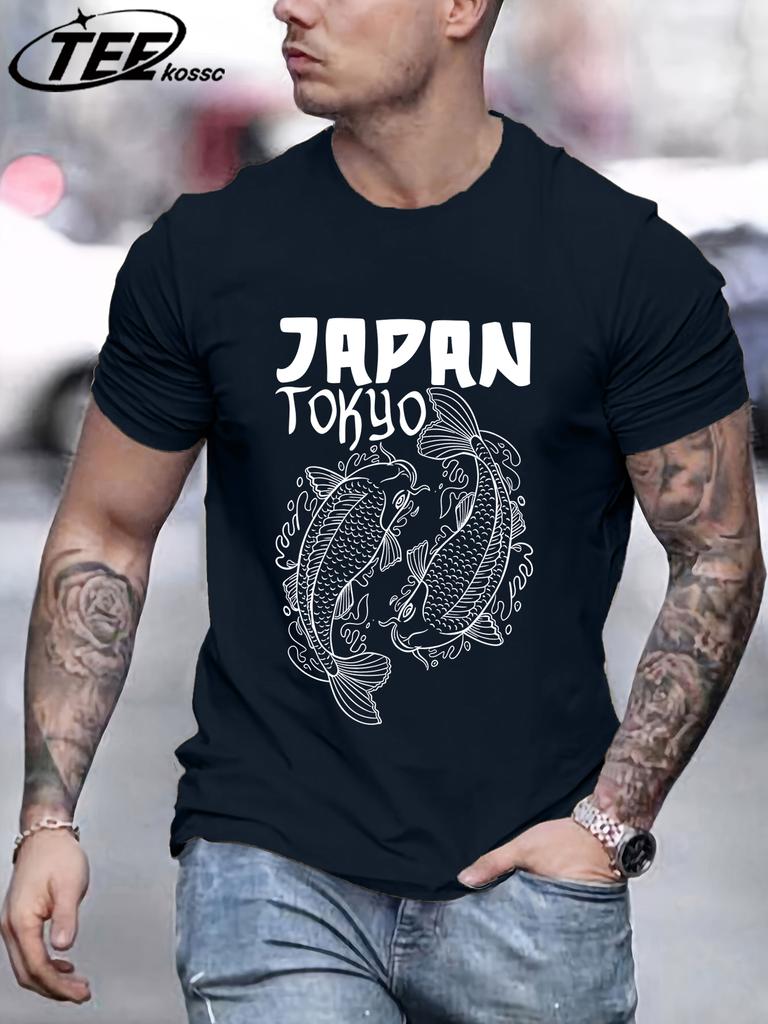 Japan Tokyo Harajuku Koi Printing Mens T Shirt Cotton Loose TShirts Summer New Fashion Clothes Male Casual AllMatch Sportswear
