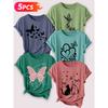 Follow a specific direction Five-piece set for women T Shirt Butterfly and cat motif vintage print Summer Casual Elegant Women's Clothing Short