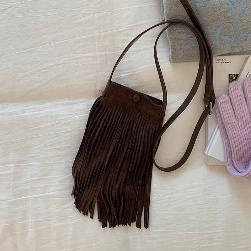 Niche Retro Fringed Mobile Phone Bag Women's 2025 New Suede Fashion Going Out Messenger Bag Casual Shoulder Bag