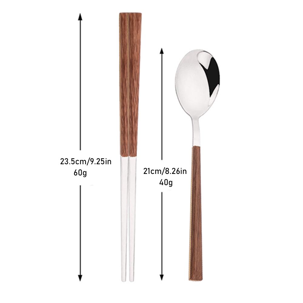 8/12Pcs Brown Silver Flatware Cutlery Set Chopsticks Spoon Set Imitation Wooden Handle Korean Dinnerware Luxury Tableware Set