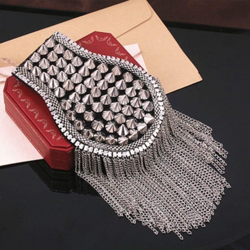 Cool Club Tassel Chain Epaulette Breastpin Jacket Vintage Brooch Rivet Shoulder Badges  Men
