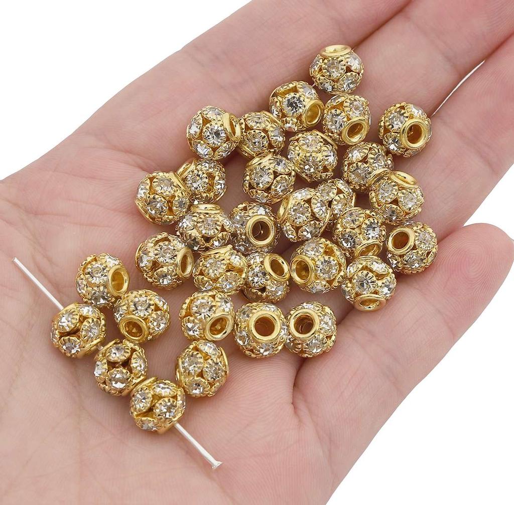 Crystal Rhinestone Metal Space Beads Loose Spacer Beads for Earring Bracelet NecklaceKeychain DIY Jewelry Findings Making Accessories